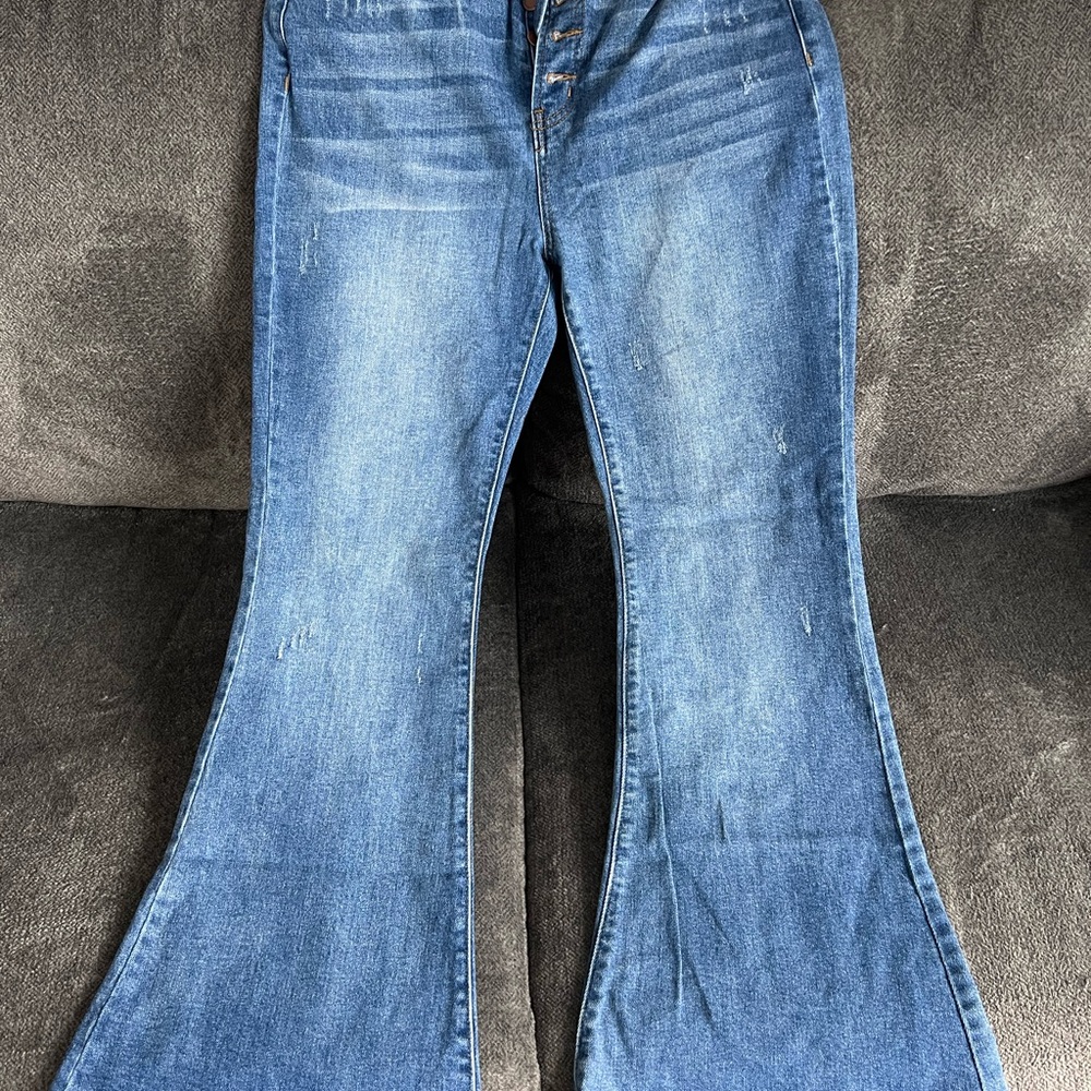 Risen Classic Blue Flare Jeans with Natural Fading